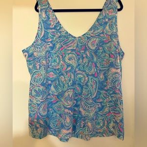 XXL Lilly Pulitzer GIGI TANK TOP Zanzibar Blue Fish Kiss